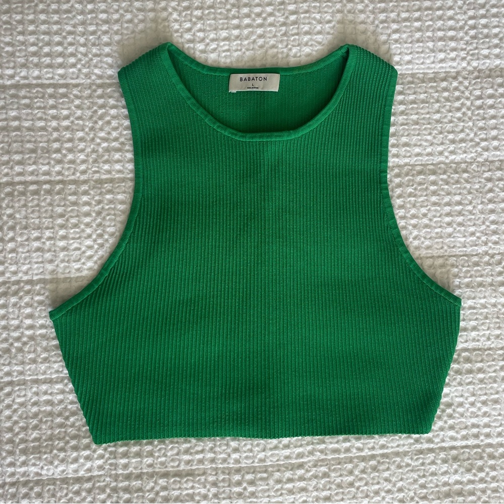 Aritzia Babaton Green Sculpt Knit Racer Cropped Tank